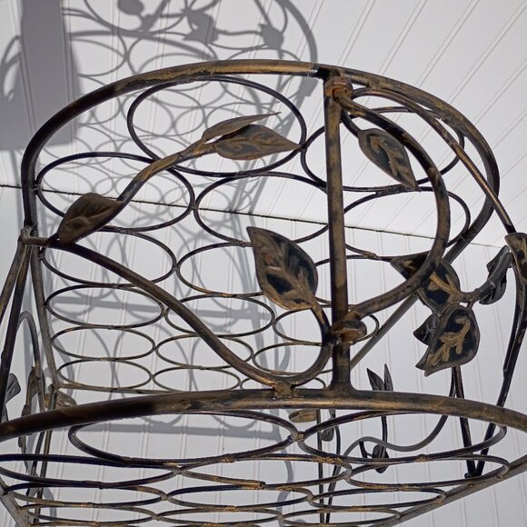 Tall Wine Rack Black Gold Wrought Iron with Grape Leaves 17 Bottle Holder Vtg - Picture 9 of 13